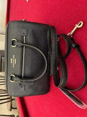 Coach Black Saffiano Leather Mini Satchel with Gold Hardware
